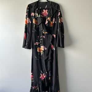 Etro black floral printed silk maxi dress